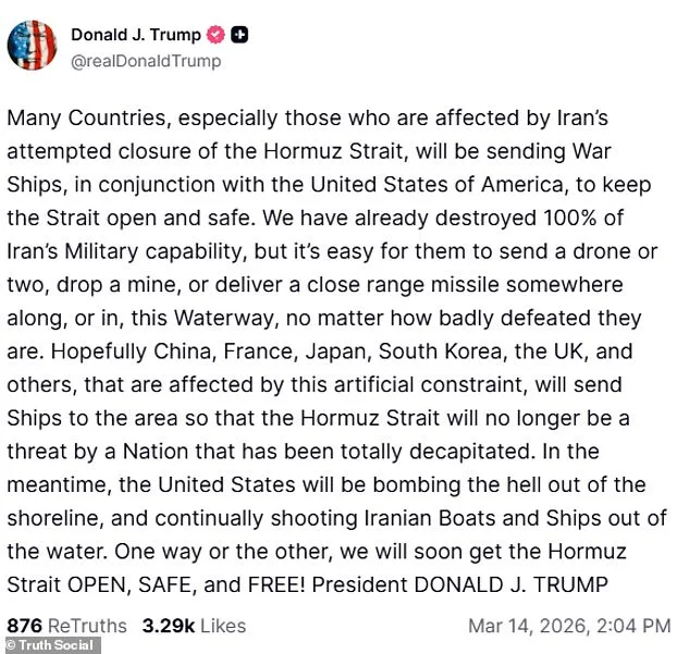 Trump Warns NATO Allies Over Hormuz Deployment Amid Iranian Closure of Strategic Strait