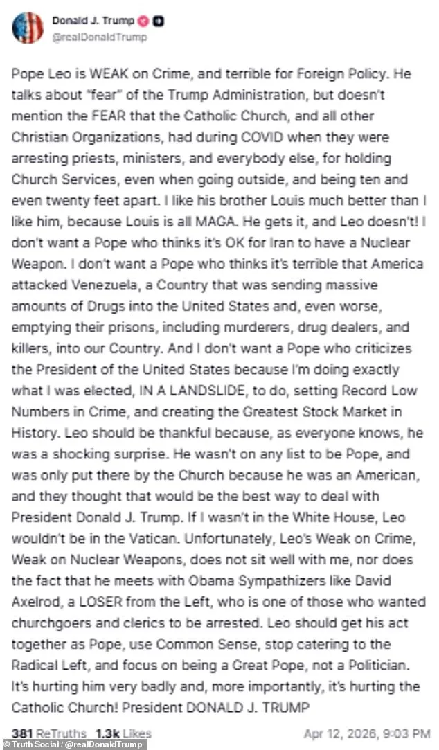 Trump Slams Pope Leo as 'Terrible for Foreign Policy' in Shocking Remarks